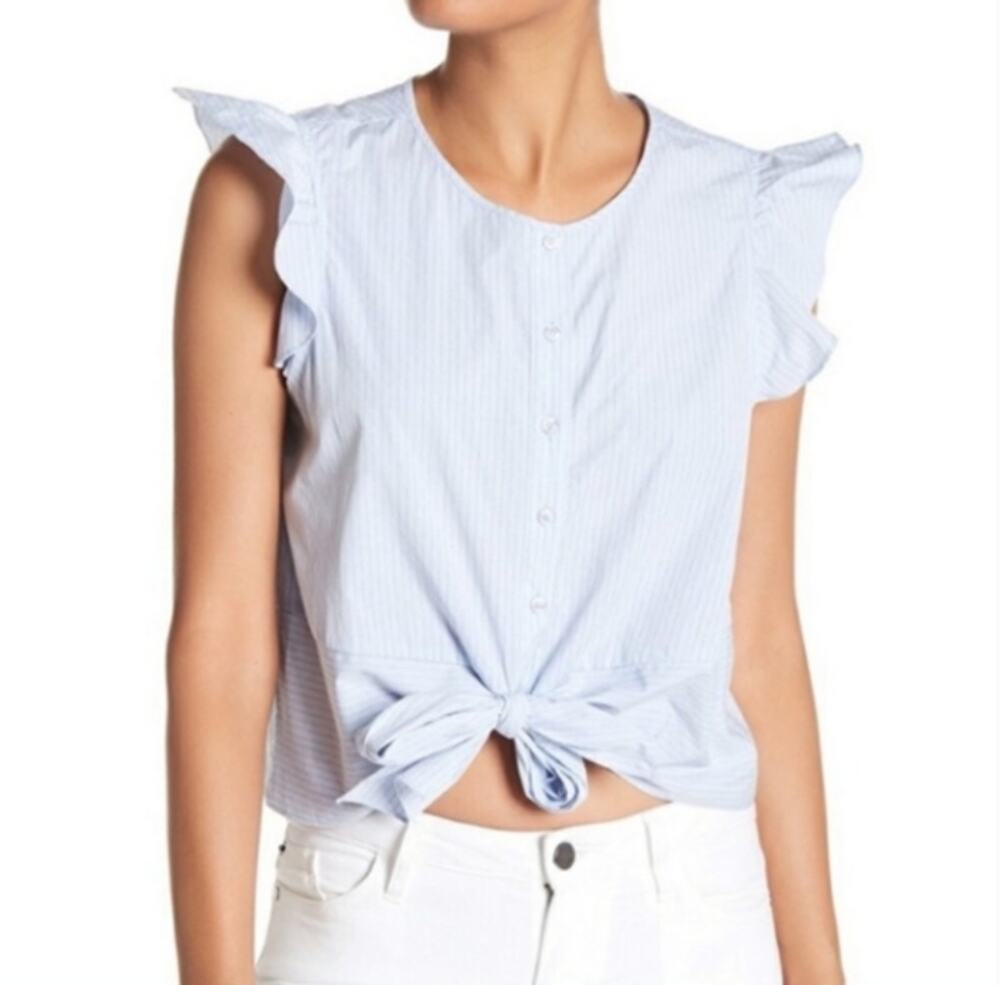 Parker Pinstripe Knotted Tie-Front Crop Top XS